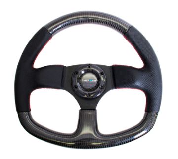 Picture of NRG Carbon Fiber Steering Wheel (320mm) Flat Bottom Leather Trim wRed Stitching