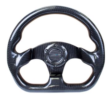 Picture of NRG Carbon Fiber Steering Wheel (320mm) Flat Bottom wShiny Black Carbon