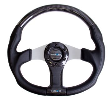 Picture of NRG Carbon Fiber Steering Wheel (350mm) Silver Oval Shape wLeather Trim