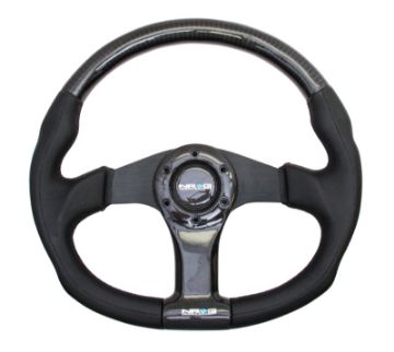 Picture of NRG Carbon Fiber Steering Wheel (350mm) Oval Shape Black wLeather Trim