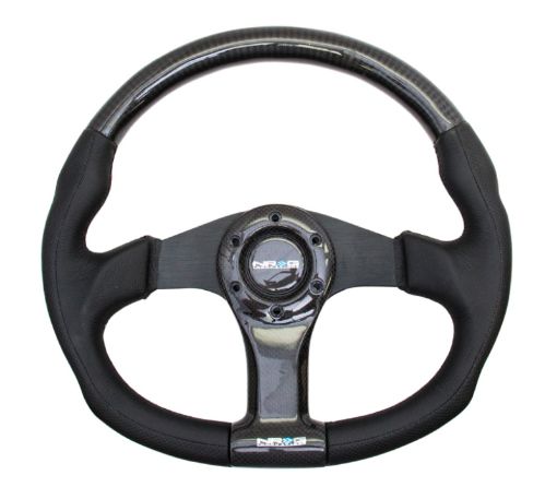 Picture of NRG Carbon Fiber Steering Wheel (350mm) Oval Shape Black wLeather Trim