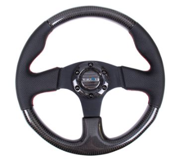 Picture of NRG Carbon Fiber Steering Wheel (315mm) Leather Trim wRed Stitching
