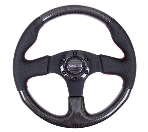 Picture of NRG Carbon Fiber Steering Wheel (315mm) Leather Trim wRed Stitching