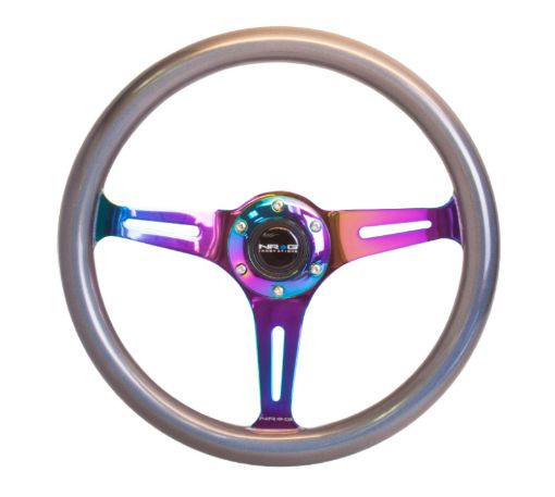 Picture of NRG Classic Wood Grain Steering Wheel (350mm) ChameleonPearlescent Paint Grip wNeochrome 3 - Spoke