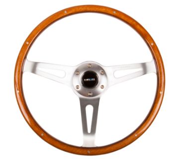 Picture of NRG Classic Wood Grain Steering Wheel (365mm) Wood wMetal Accents Polished Alum. 3 - Spoke Center