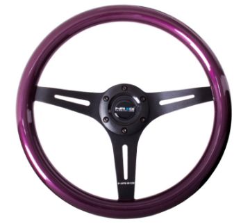 Picture of NRG Classic Wood Grain Steering Wheel (350mm) Purple PearlFlake Paint wBlack 3 - Spoke Center