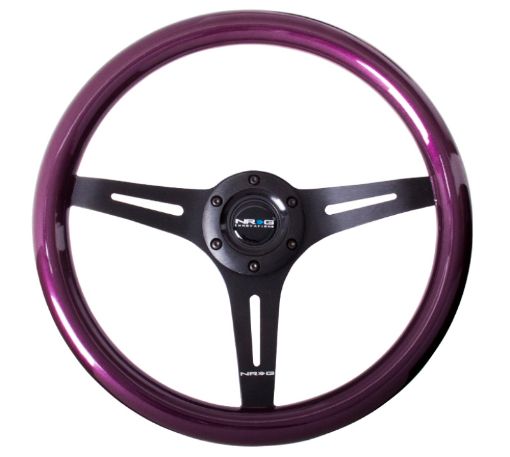 Picture of NRG Classic Wood Grain Steering Wheel (350mm) Purple PearlFlake Paint wBlack 3 - Spoke Center