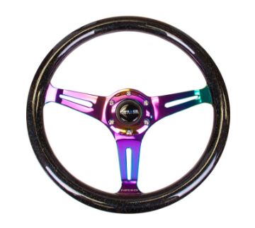 Picture of NRG Classic Wood Grain Steering Wheel (350mm) Black SparkleGalaxy Color wNeochrome 3 - Spoke