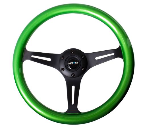Picture of NRG Classic Wood Grain Steering Wheel (350mm) Green PearlFlake Paint wBlack 3 - Spoke Center