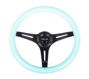 Picture of NRG Classic Wood Grain Steering Wheel (350mm) Minty Fresh Color Grip wBlack 3 - Spoke Center