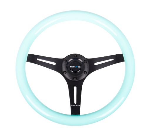 Picture of NRG Classic Wood Grain Steering Wheel (350mm) Minty Fresh Color Grip wBlack 3 - Spoke Center