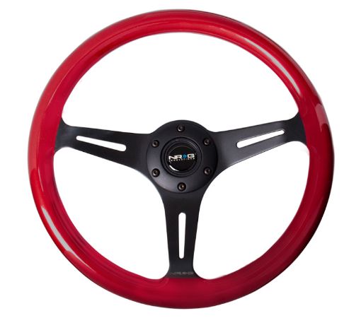 Picture of NRG Classic Wood Grain Steering Wheel (350mm) Red PearlFlake Paint wBlack 3 - Spoke Center