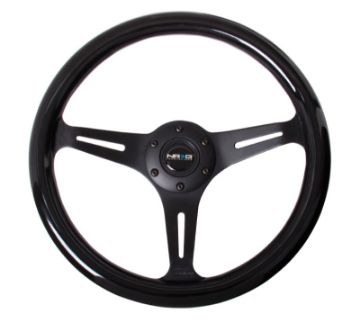 Picture of NRG Classic Wood Grain Steering Wheel (350mm) Black Paint Grip wBlack 3 - Spoke Center