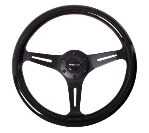 Picture of NRG Classic Wood Grain Steering Wheel (350mm) Black Paint Grip wBlack 3 - Spoke Center