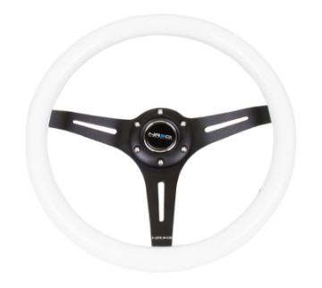 Picture of NRG Classic Wood Grain Steering Wheel (350mm) White Paint Grip wBlack 3 - Spoke Center