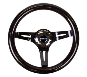Picture of NRG Classic Wood Grain Steering Wheel (310mm) Black wBlack Chrome 3 - Spoke Center