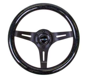 Picture of NRG Classic Wood Grain Steering Wheel (310mm) Black Sparkle wBlk 3 - Spoke Center