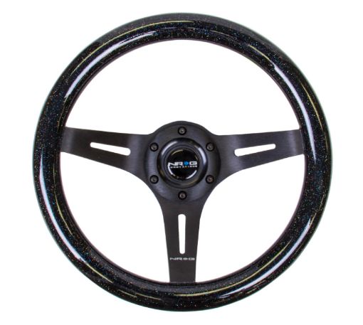 Picture of NRG Classic Wood Grain Steering Wheel (310mm) Black Sparkle wBlk 3 - Spoke Center