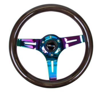 Picture of NRG Classic Wood Grain Steering Wheel (310mm) Black wNeochrome 3 - Spoke Center