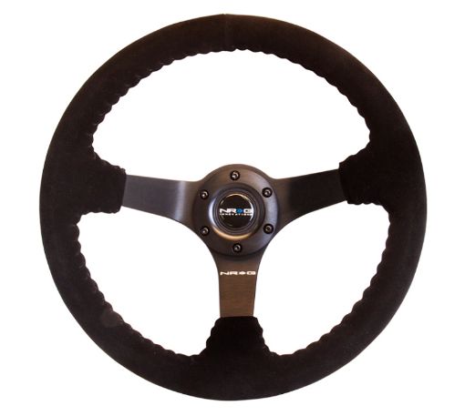 Picture of NRG Reinforced Steering Wheel (350mm 3in. Deep) Blk Suede wBlk BBall Stitch (Odi Bakchis Edition)