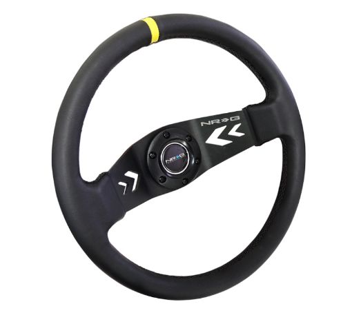 Picture of NRG Reinforced Steering Wheel (350mm 3in Deep) Blk Leather wNRG Arrow - Cut 2 - Spoke Sgl Yellow CM