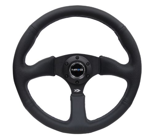 Picture of NRG Reinforced Steering Wheel (350mm 2.5in. Deep) Blk Leather Comfort Grip w5mm Matte Blk Spokes