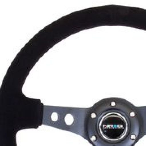 Picture of NRG Reinforced Steering Wheel (350mm 3in. Deep) Blk SuedeBlk Stitch wBlack Circle Cutout Spokes