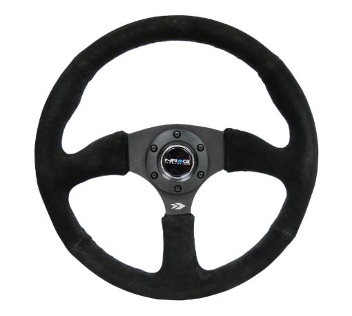 Picture of NRG Reinforced Steering Wheel (350mm 2.5in. Deep) Blk Suede Comfort Grip w5mm Matte Blk Spokes