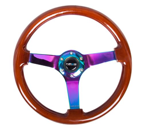 Picture of NRG Reinforced Steering Wheel (350mm 3in. Deep) Classic Dark Wood w4mm Neochrome Solid 3 - Spoke