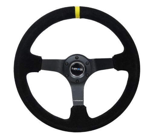 Picture of NRG Reinforced Steering Wheel (350mm 3in. Deep) Blk SuedeX - Stitch w5mm Blk Spoke Yellow CM