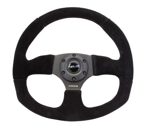 Picture of NRG Reinforced Steering Wheel (320mm Horizontal 330mm Vertical) Black Suede wBlack Stitching