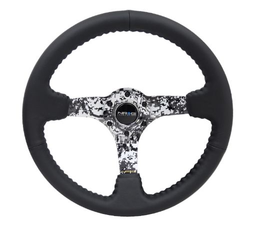 Picture of NRG Reinforced Steering Wheel (350mm 3in. Deep) Blk Leather wHydrodipped Digi - Camo Spokes