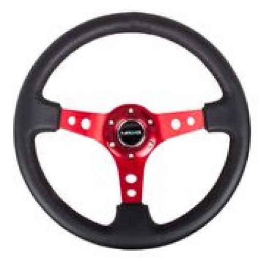 Picture of NRG Reinforced Steering Wheel (350mm 3in. Deep) Blk Leather wRed Circle Cutout Spokes