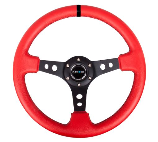 Picture of NRG Reinforced Steering Wheel (350mm 3in. Deep) Red Suede wBlk Circle Cutout Spokes