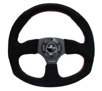 Picture of NRG Reinforced Steering Wheel (320mm Horizontal 330mm Vertical) Suede wRed Stitch
