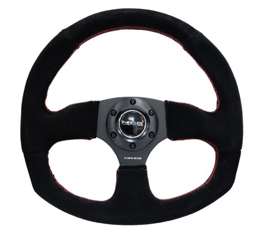 Picture of NRG Reinforced Steering Wheel (320mm Horizontal 330mm Vertical) Suede wRed Stitch