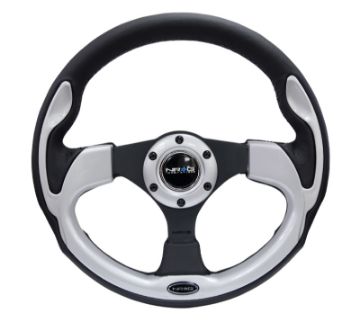 Picture of NRG Reinforced Steering Wheel (320mm) Blk wSilver Trim 5mm 3 - Spoke