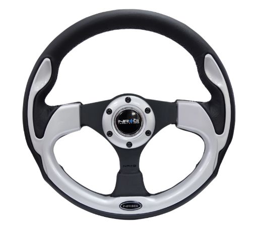 Picture of NRG Reinforced Steering Wheel (320mm) Blk wSilver Trim 5mm 3 - Spoke