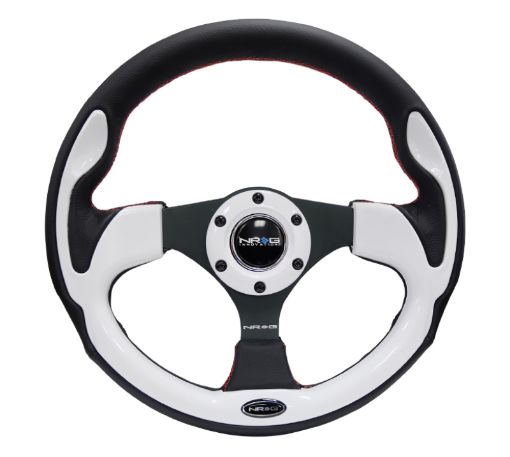 Picture of NRG Reinforced Steering Wheel (320mm) Blk wWhite Trim 4mm 3 - Spoke