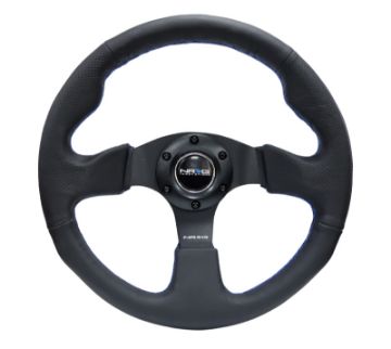 Picture of NRG Reinforced Steering Wheel (320mm) Black Leather wBlue Stitching
