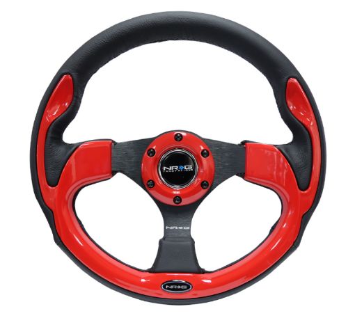 Picture of NRG Reinforced Steering Wheel (320mm) Blk wRed Trim 5mm 3 - Spoke