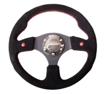 Picture of NRG Reinforced Steering Wheel (320mm) Blk Suede wDual Buttons