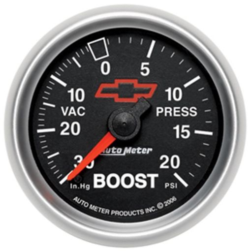 Picture of Autometer GM Bowtie Black 2 - 116in BoostVacuum 30in HG - 20 PSI Mechanical