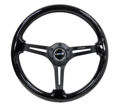 Picture of NRG Reinforced Steering Wheel (350mm 3in. Deep) Blk Wood wBlk Matte SpokeBlack Center Mark
