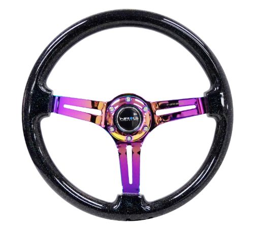 Picture of NRG Reinforced Steering Wheel (350mm 3in. Deep) Blk Multi Color Flake w Neochrome Center Mark