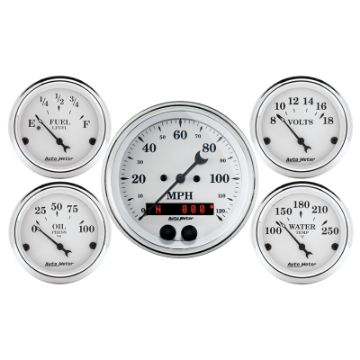 Picture of Auto Meter Speedometer 3 - 38in and 2 - 116in 5 Piece Old Tyme White Gauge Kit