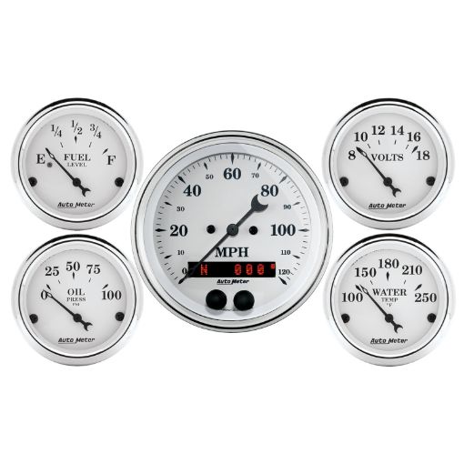 Picture of Auto Meter Speedometer 3 - 38in and 2 - 116in 5 Piece Old Tyme White Gauge Kit