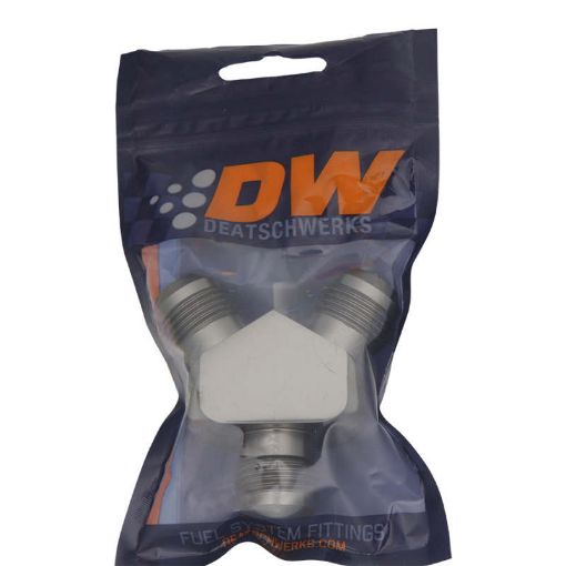 Picture of DeatschWerks 10AN Male Flare 10AN Male Flare To 10AN Male Flare Y - Block Fitting