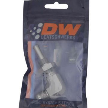 Picture of DeatschWerks 6AN Male Flare To 516in. Male Barb Bulkhead Adapter 90 - Degree (Incl. Nut)