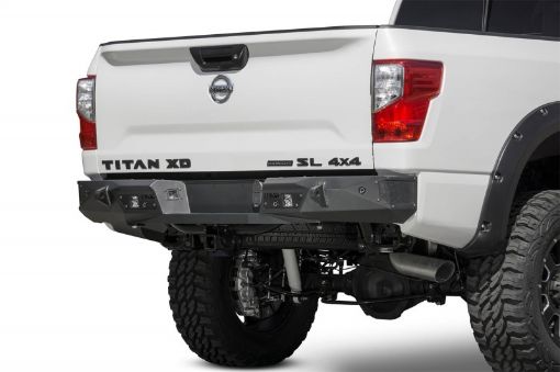 Picture of Addictive Desert Designs 16 - 18 Nissan Titan XD Stealth Fighter Rear Bumper w Backup Sensor Cutout